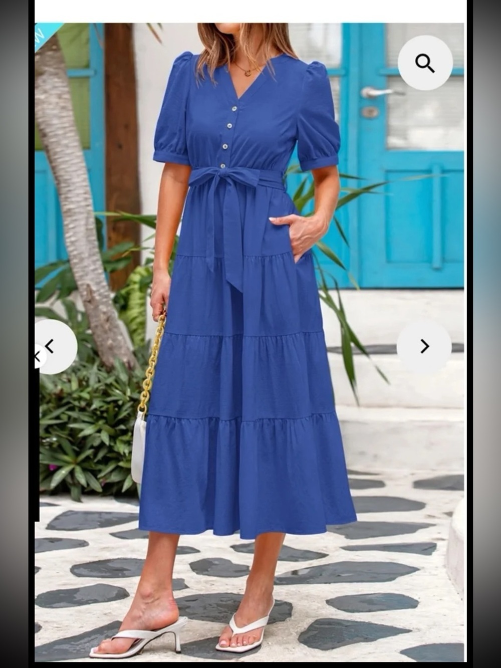 NWT PRETTYGARDEN Midi Dress Casual Short Sleeve V Neck Belted In Blue 
Medium - Picture 8 of 12